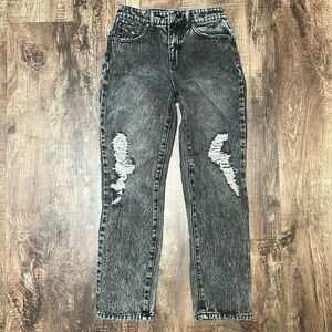 RSQ Black and White Acid Wash Distressed 90’s Jeans, Size 14 Straight Leg